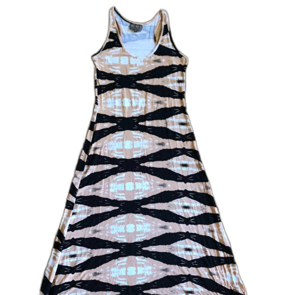 BEL KAZAN Tan Black White Stretch Smock Sleeveless Maxi Dress Women's Size Small - Picture 3 of 7